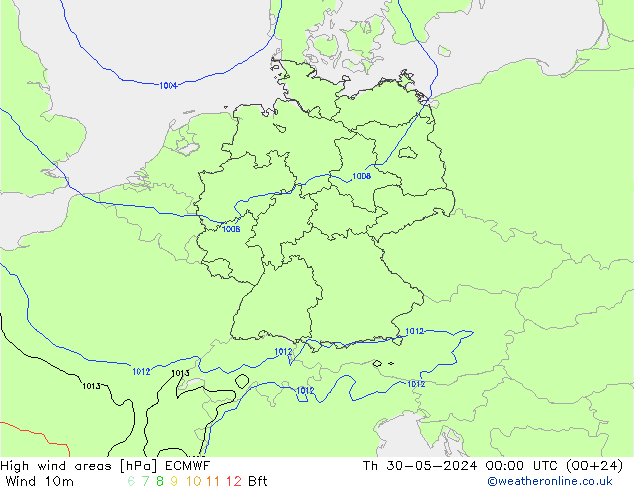High wind areas ECMWF jue 30.05.2024 00 UTC