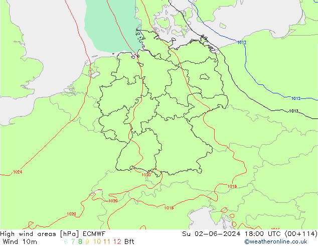 High wind areas ECMWF Su 02.06.2024 18 UTC