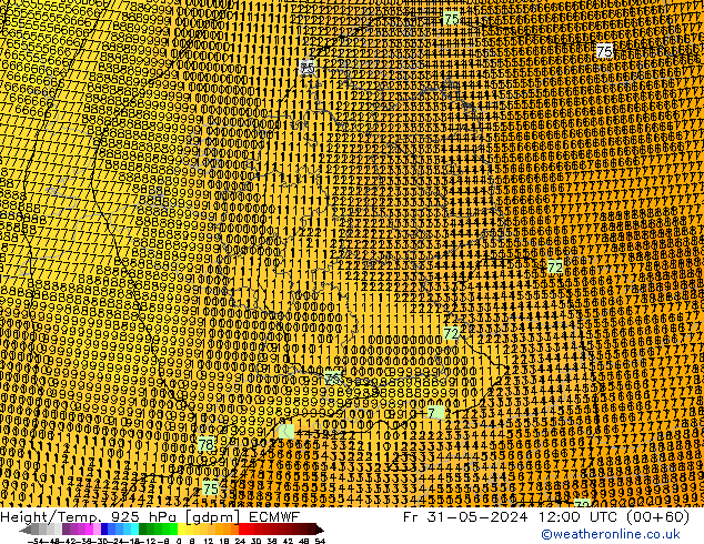 Yükseklik/Sıc. 925 hPa ECMWF Cu 31.05.2024 12 UTC