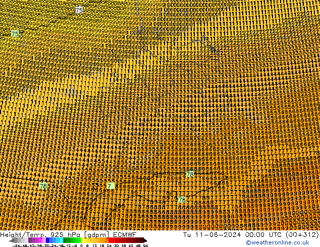 Height/Temp. 925 hPa ECMWF Tu 11.06.2024 00 UTC