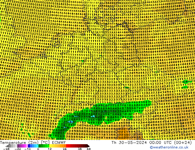 Temperatura (2m) ECMWF Qui 30.05.2024 00 UTC