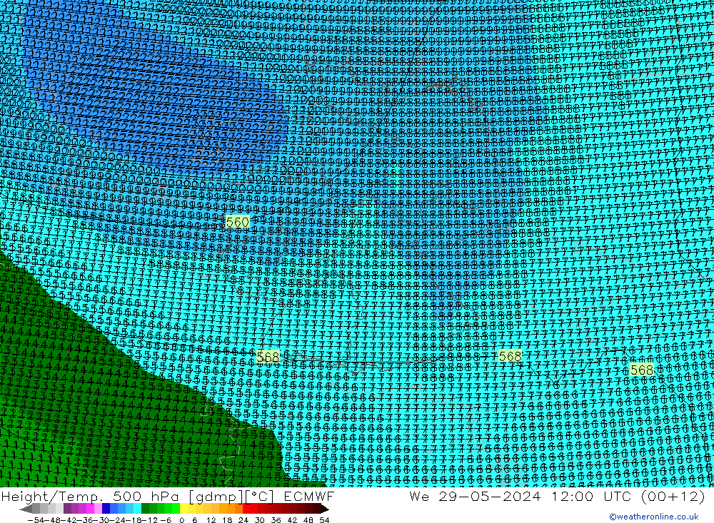 Height/Temp. 500 hPa ECMWF We 29.05.2024 12 UTC