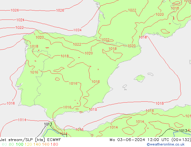 Jet stream/SLP ECMWF Mo 03.06.2024 12 UTC