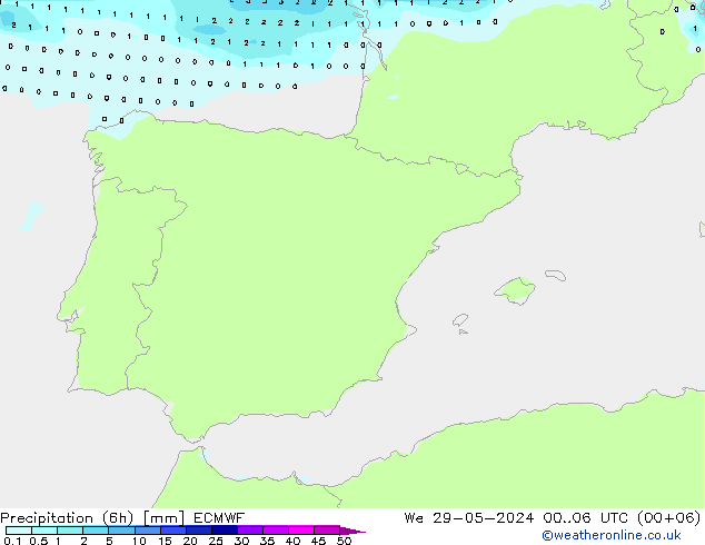 Precipitation (6h) ECMWF We 29.05.2024 06 UTC