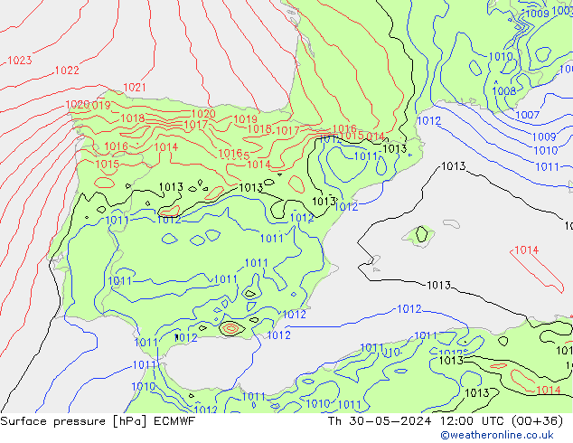 Luchtdruk (Grond) ECMWF do 30.05.2024 12 UTC