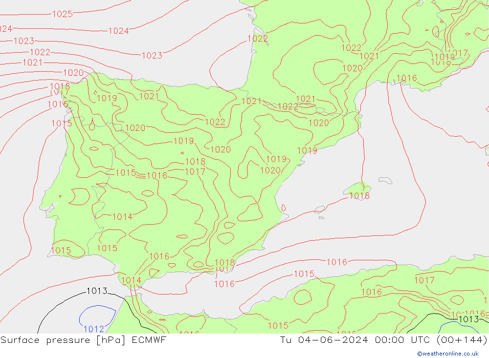 pressão do solo ECMWF Ter 04.06.2024 00 UTC