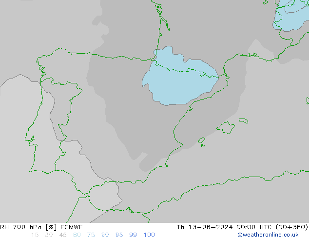 RH 700 hPa ECMWF gio 13.06.2024 00 UTC