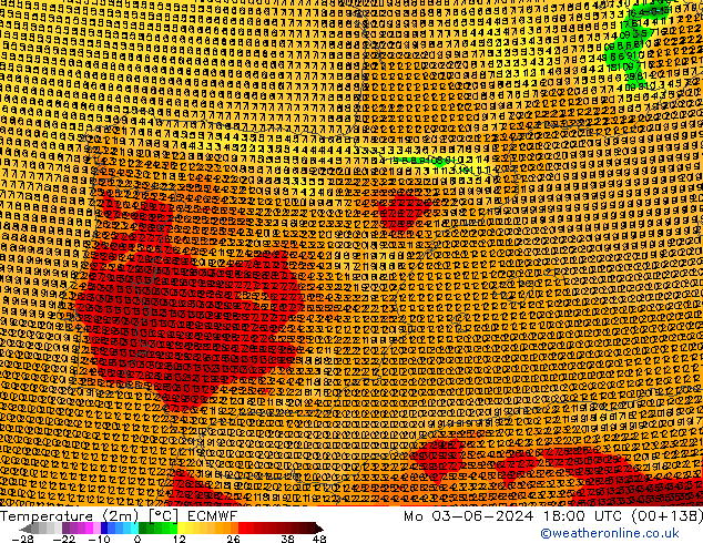 Temperaturkarte (2m) ECMWF Mo 03.06.2024 18 UTC