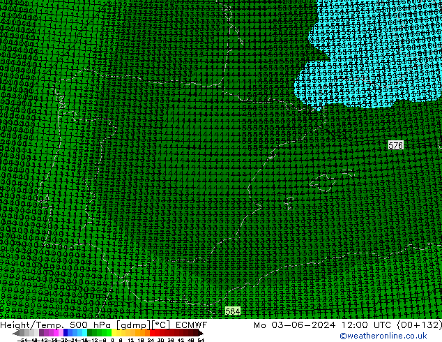 Height/Temp. 500 hPa ECMWF Mo 03.06.2024 12 UTC