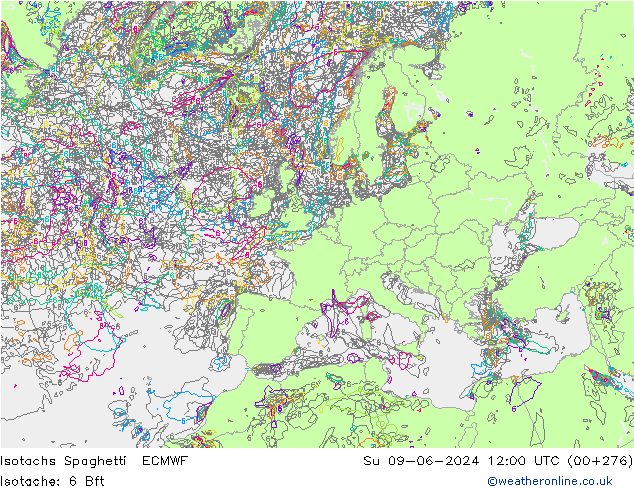 Isotachen Spaghetti ECMWF zo 09.06.2024 12 UTC