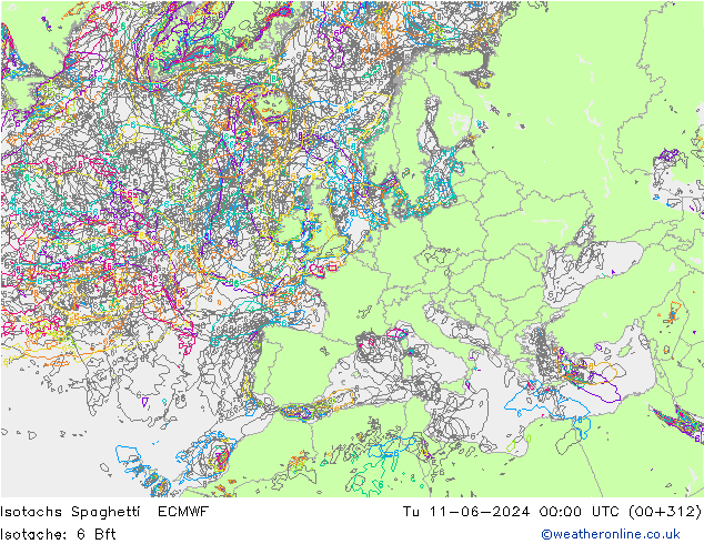 Izotacha Spaghetti ECMWF wto. 11.06.2024 00 UTC