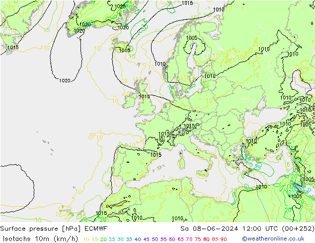 Isotachs (kph) ECMWF  08.06.2024 12 UTC