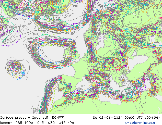 приземное давление Spaghetti ECMWF Вс 02.06.2024 00 UTC