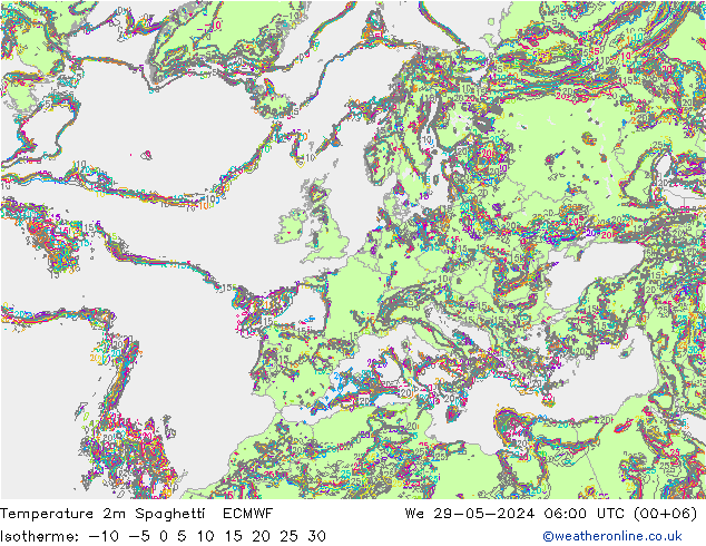 Temperatuurkaart Spaghetti ECMWF wo 29.05.2024 06 UTC