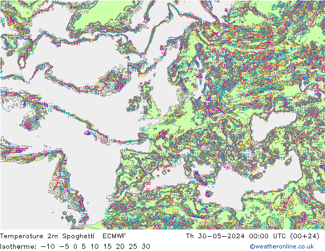 Temperatuurkaart Spaghetti ECMWF do 30.05.2024 00 UTC