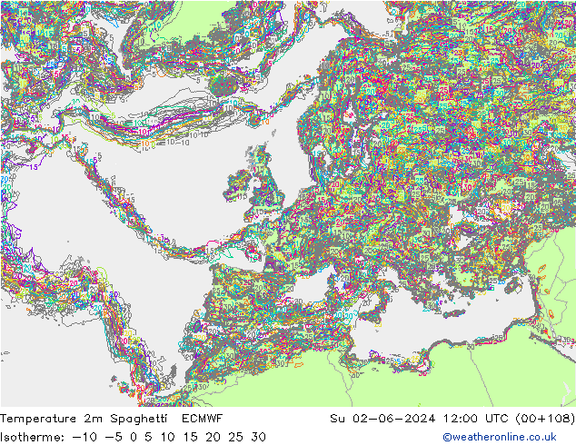 Temperatura 2m Spaghetti ECMWF dom 02.06.2024 12 UTC