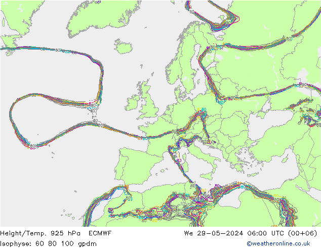 Géop./Temp. 925 hPa ECMWF mer 29.05.2024 06 UTC