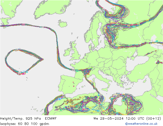 Hoogte/Temp. 925 hPa ECMWF wo 29.05.2024 12 UTC