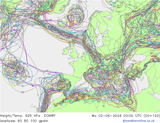 Yükseklik/Sıc. 925 hPa ECMWF Pzt 03.06.2024 00 UTC