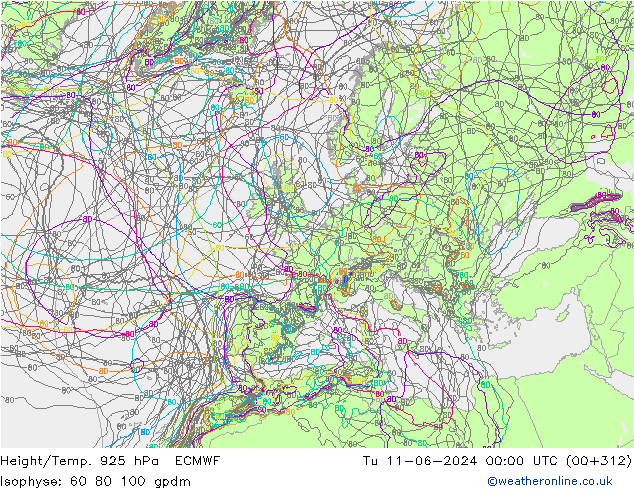 Géop./Temp. 925 hPa ECMWF mar 11.06.2024 00 UTC