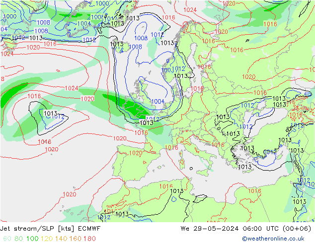 Jet stream/SLP ECMWF We 29.05.2024 06 UTC