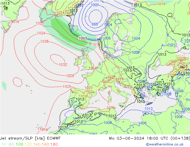 джет/приземное давление ECMWF пн 03.06.2024 18 UTC