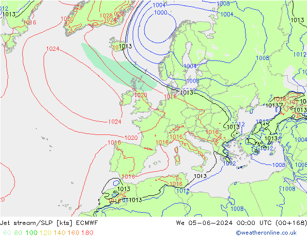 Straalstroom/SLP ECMWF wo 05.06.2024 00 UTC