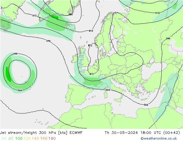 Corriente en chorro ECMWF jue 30.05.2024 18 UTC