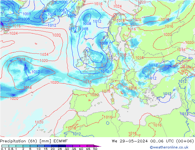 Nied. akkumuliert (6Std) ECMWF Mi 29.05.2024 06 UTC