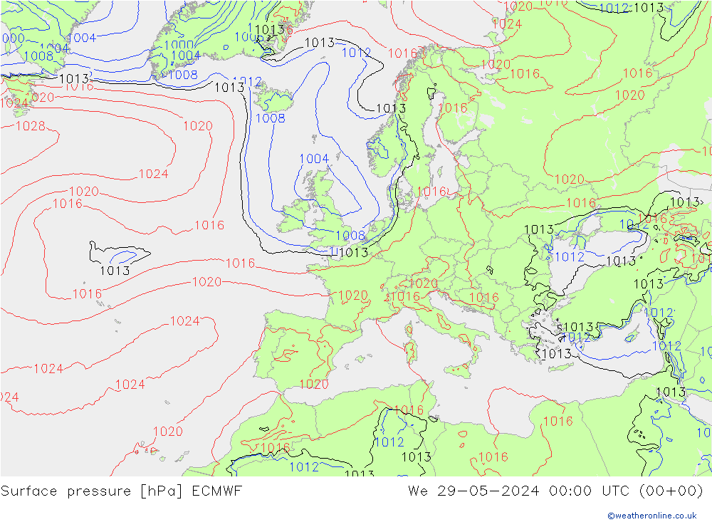 地面气压 ECMWF 星期三 29.05.2024 00 UTC