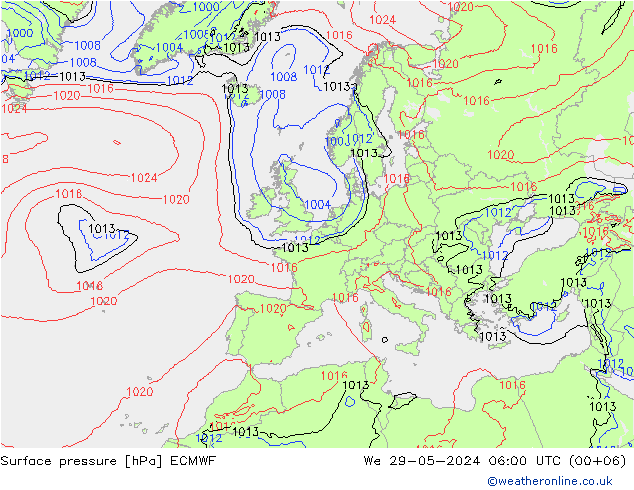 Atmosférický tlak ECMWF St 29.05.2024 06 UTC