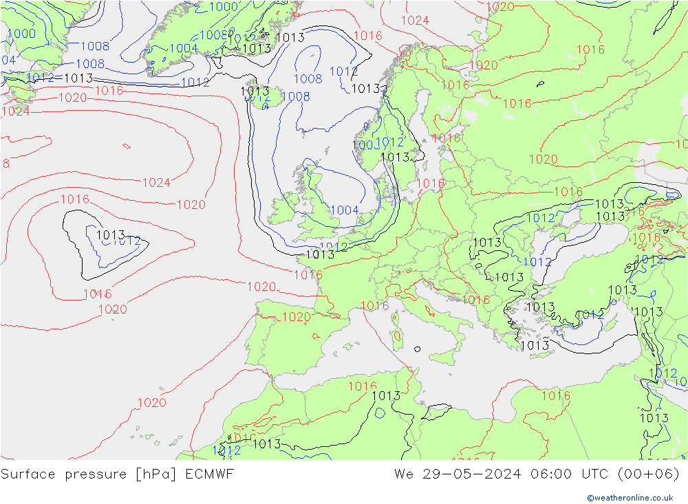 pressão do solo ECMWF Qua 29.05.2024 06 UTC