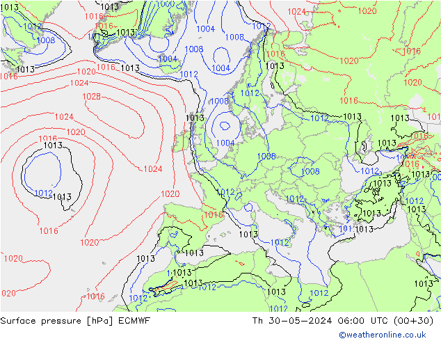 Surface pressure ECMWF Th 30.05.2024 06 UTC