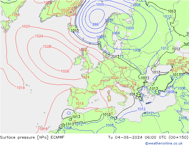 Bodendruck ECMWF Di 04.06.2024 06 UTC