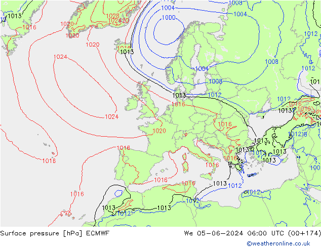 Atmosférický tlak ECMWF St 05.06.2024 06 UTC
