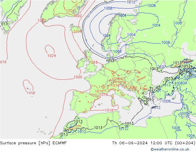 pressão do solo ECMWF Qui 06.06.2024 12 UTC