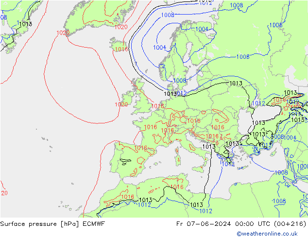 Presión superficial ECMWF vie 07.06.2024 00 UTC