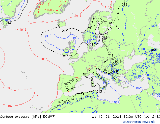 Surface pressure ECMWF We 12.06.2024 12 UTC