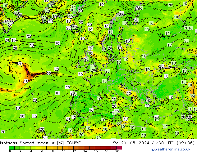 Isotachs Spread ECMWF mer 29.05.2024 06 UTC