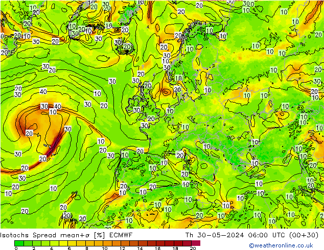 Eşrüzgar Hızları Spread ECMWF Per 30.05.2024 06 UTC