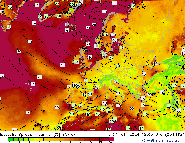 Isotachs Spread ECMWF вт 04.06.2024 18 UTC