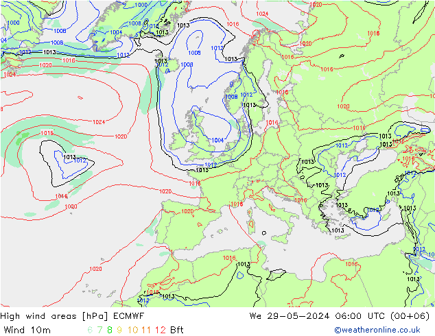 High wind areas ECMWF Qua 29.05.2024 06 UTC