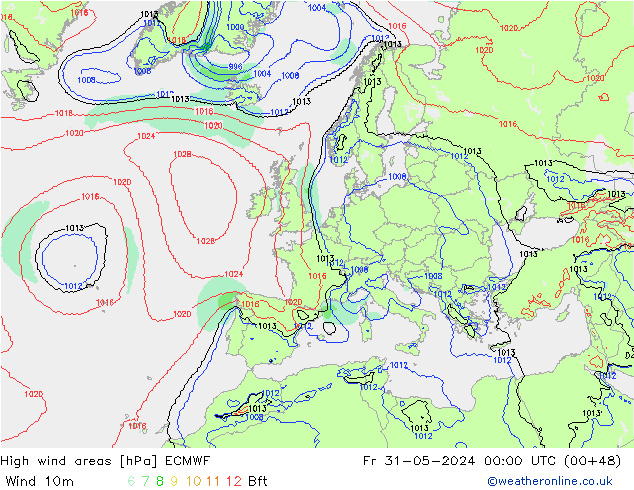 High wind areas ECMWF Fr 31.05.2024 00 UTC