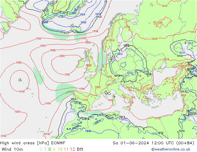 High wind areas ECMWF So 01.06.2024 12 UTC