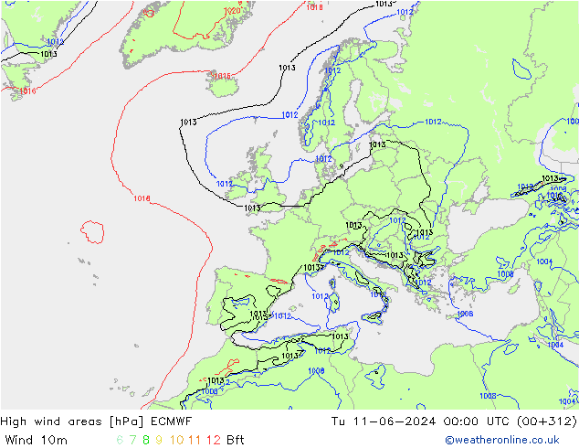 High wind areas ECMWF Tu 11.06.2024 00 UTC