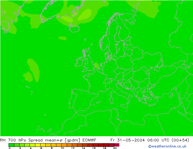 RH 700 гПа Spread ECMWF пт 31.05.2024 06 UTC