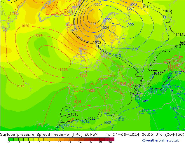 Bodendruck Spread ECMWF Di 04.06.2024 06 UTC