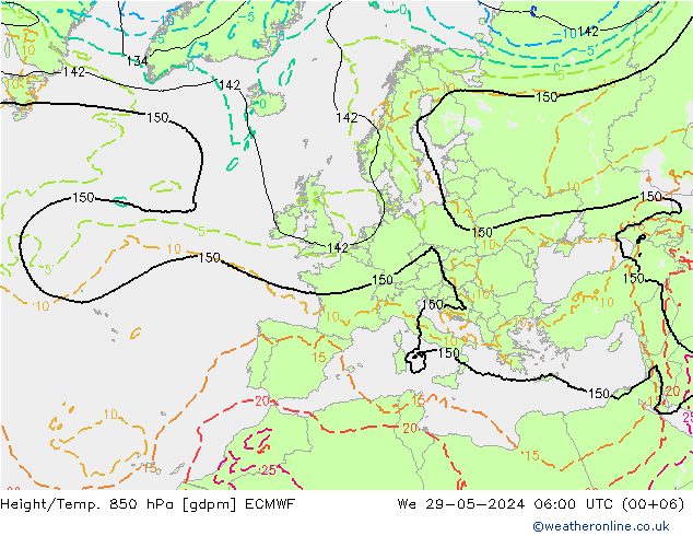 Height/Temp. 850 hPa ECMWF Mi 29.05.2024 06 UTC