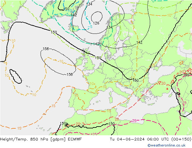 Height/Temp. 850 hPa ECMWF Di 04.06.2024 06 UTC