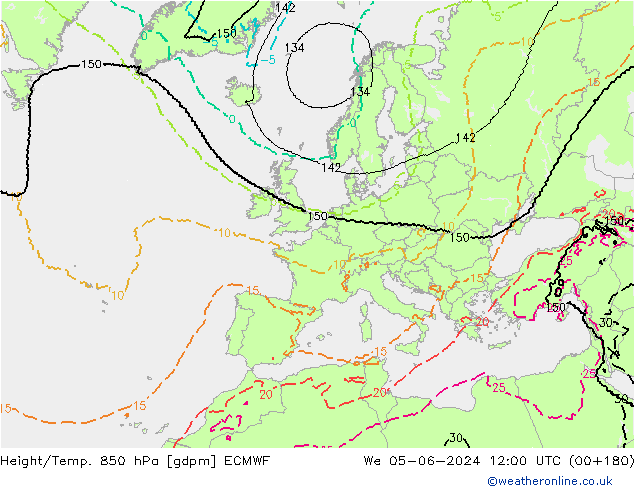 Hoogte/Temp. 850 hPa ECMWF wo 05.06.2024 12 UTC